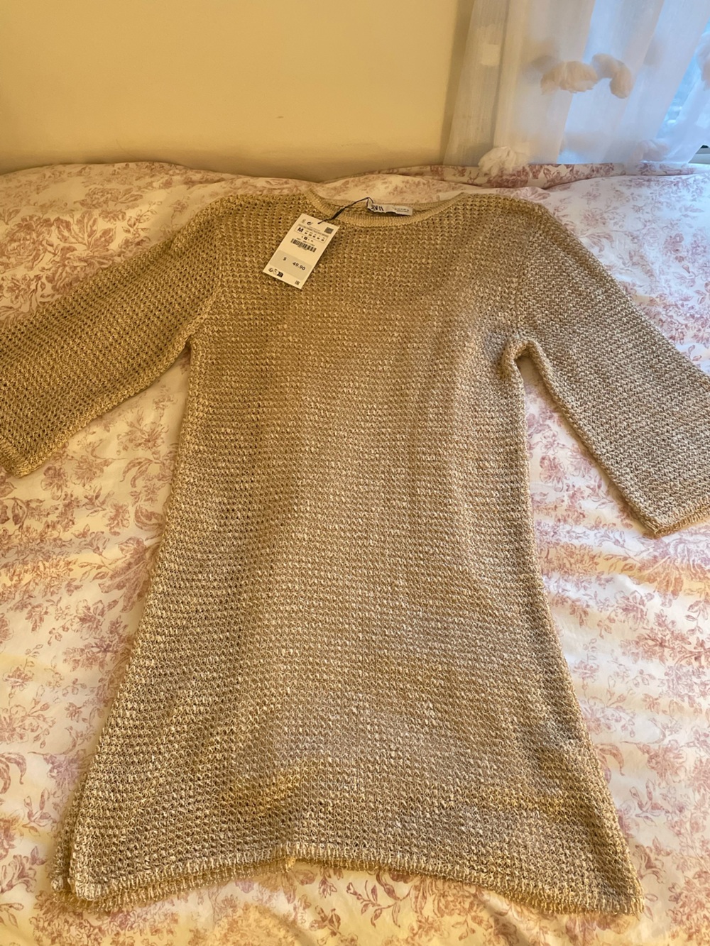 Zara Metallic Cream-Tan Crewneck Sweater - Picture 1 of 6